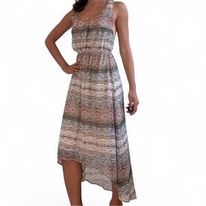 Urban Outfitters Cream and Olive High-Low Boho Maxi Dress